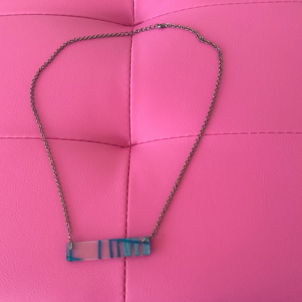 Stylish Blue Bar Necklace with Silver Chain